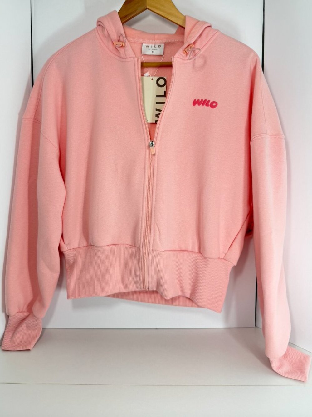 Wilo Wellness Club Crop Zip Hoodie Pink Small NWT Oversized Fleece Sweatshirt